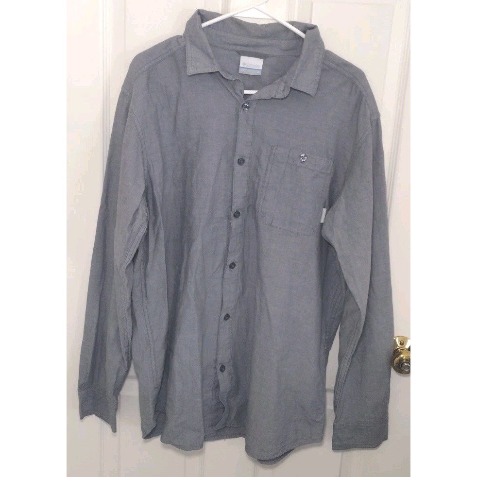 Columbia Shirt Mens Medium Dark Gray Long Sleeve Button Up Cotton Blend